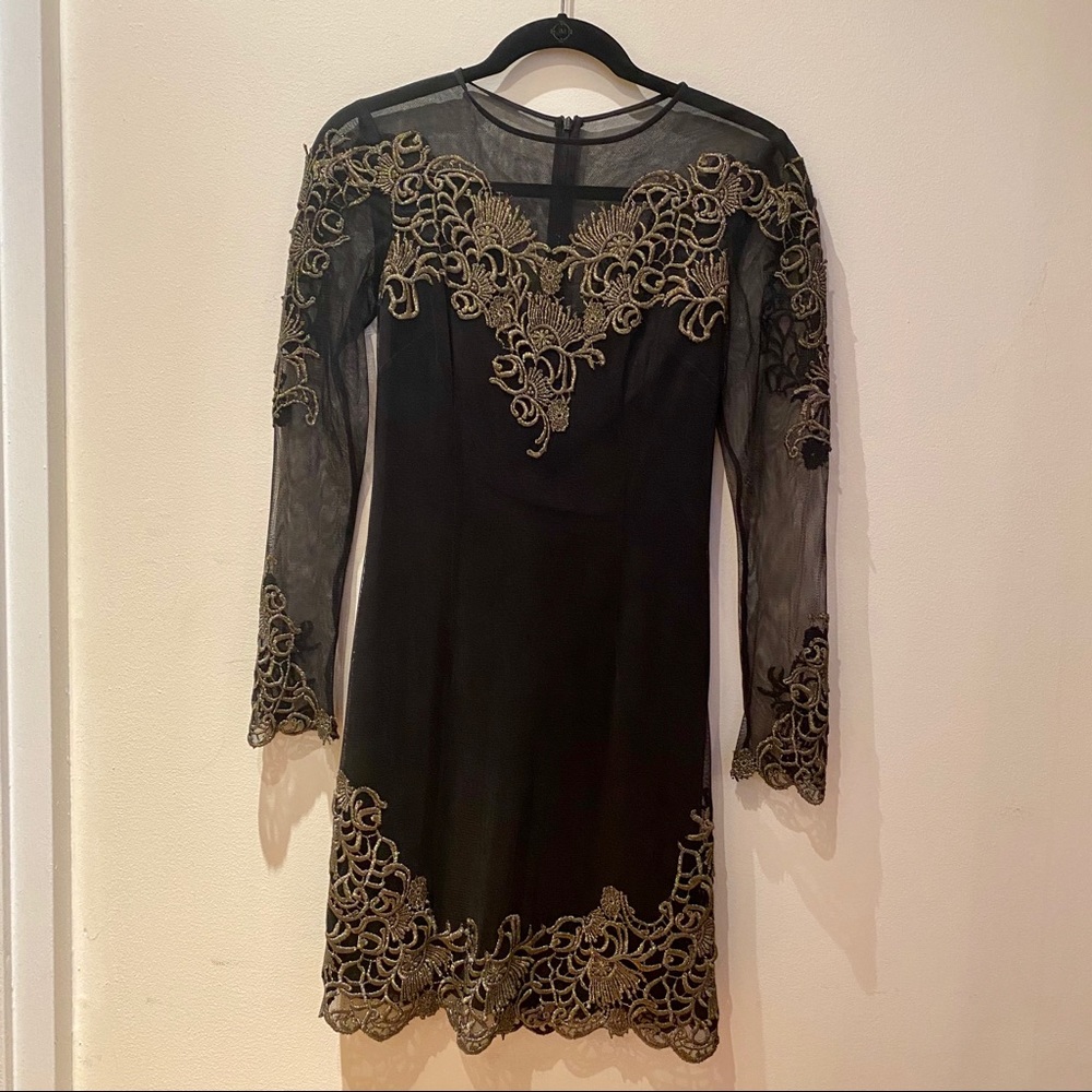 BNWT Karen Millen black and gold long sleeve dress